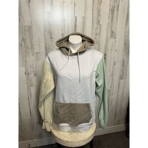 Refuge Athletics Colorblock Oversized Hoodie Sweatshirt Womens Small Pastel Taup